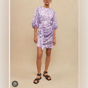 Maje Lilac Floral Puff Sleeve Mini Dress